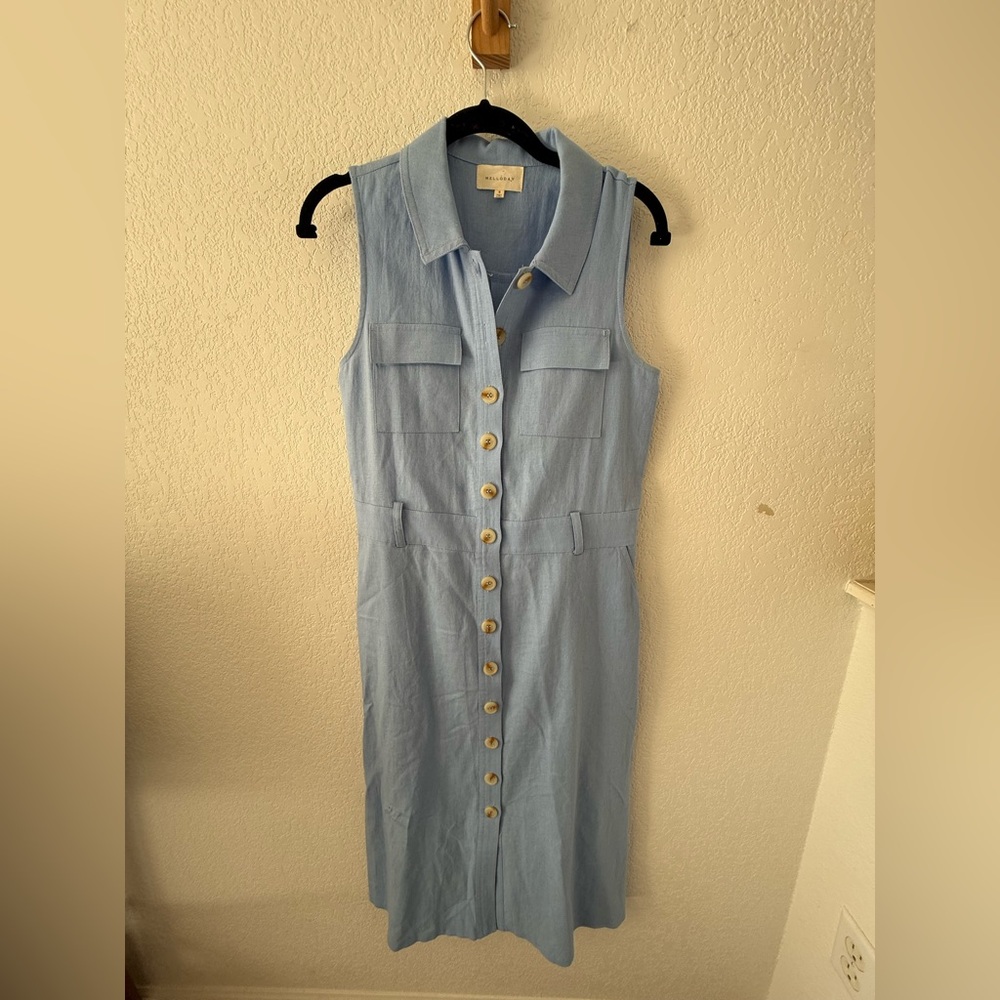 MELLODAY Sleeveless Light Blue Button-Front Midi Dress